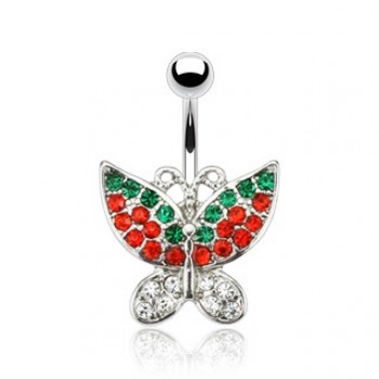 CZ Butterfly Belly Bar Navel Ring 